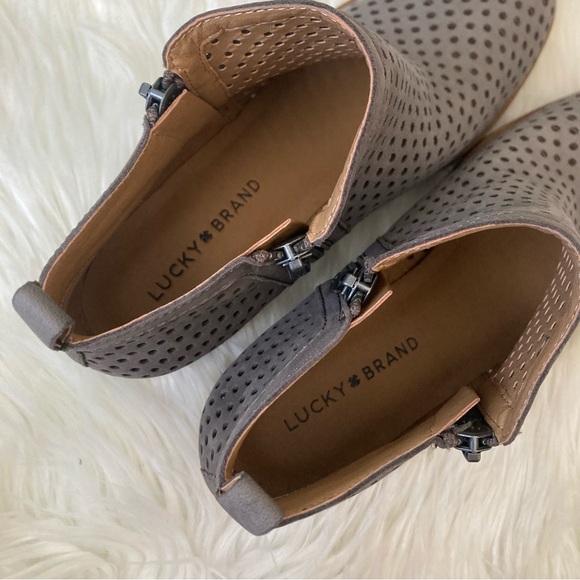 Lucky Brand Ankle Boots Basel Perforated US Size 8 Grey & Brown Heeled Booties - Picture 5 of 11